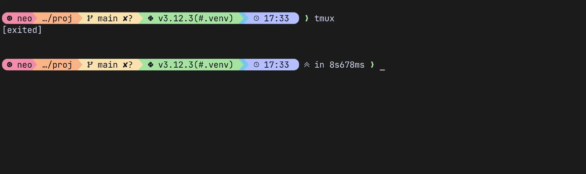The catppuccin prompt in a terminal