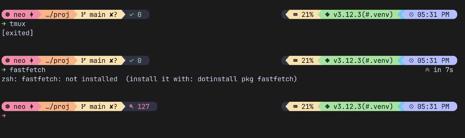 The chai prompt in a terminal