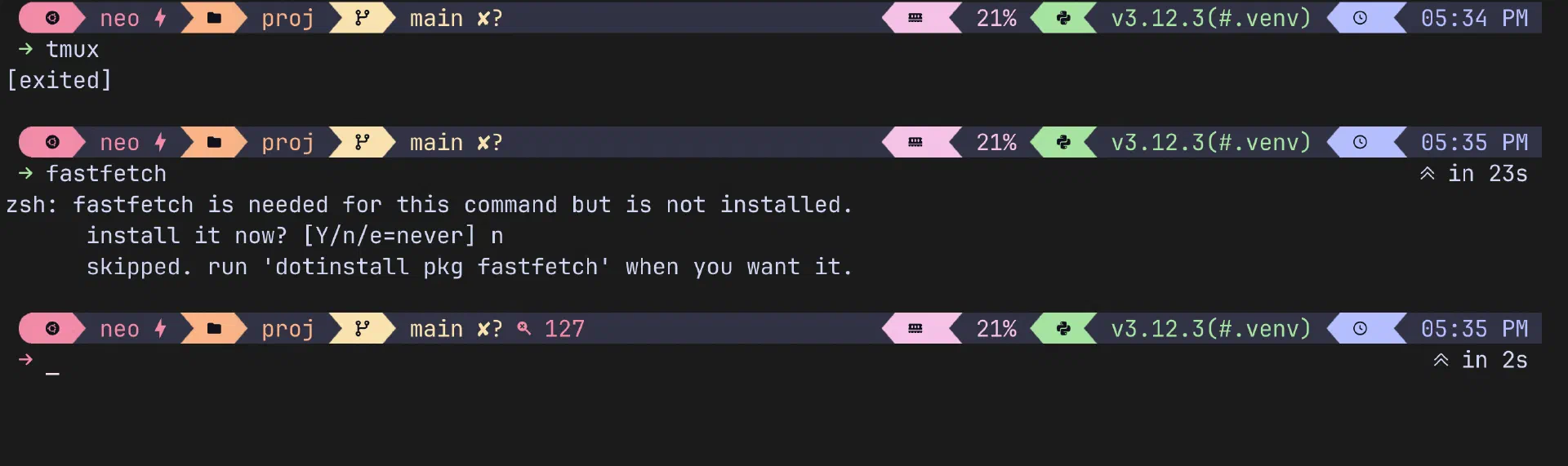 The classic prompt in a terminal