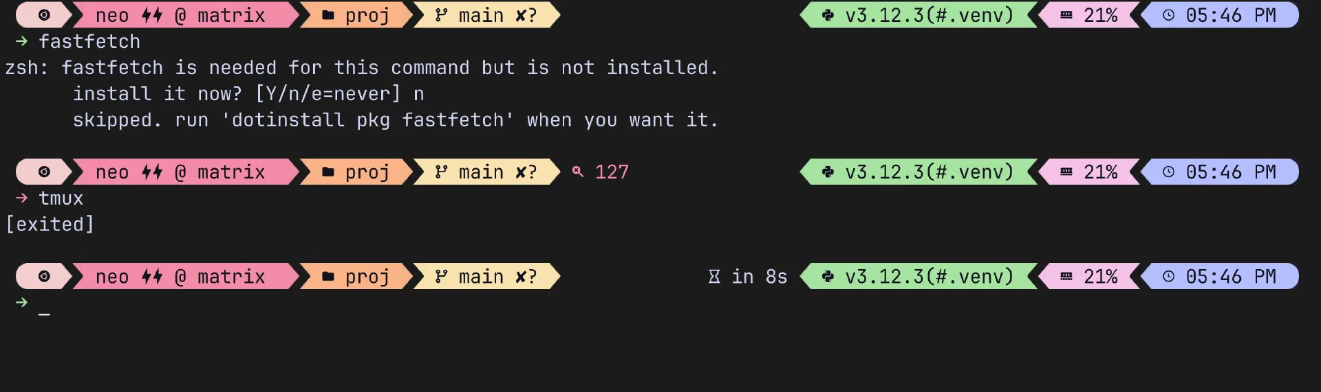 The rainbow prompt in a terminal