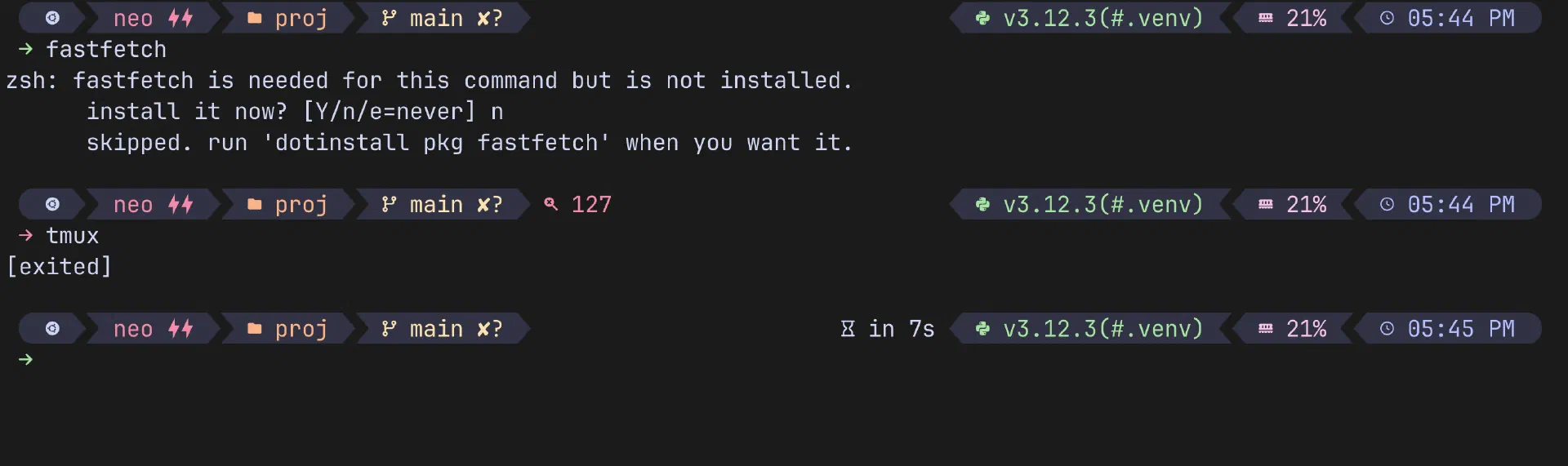 The rainbox prompt in a terminal